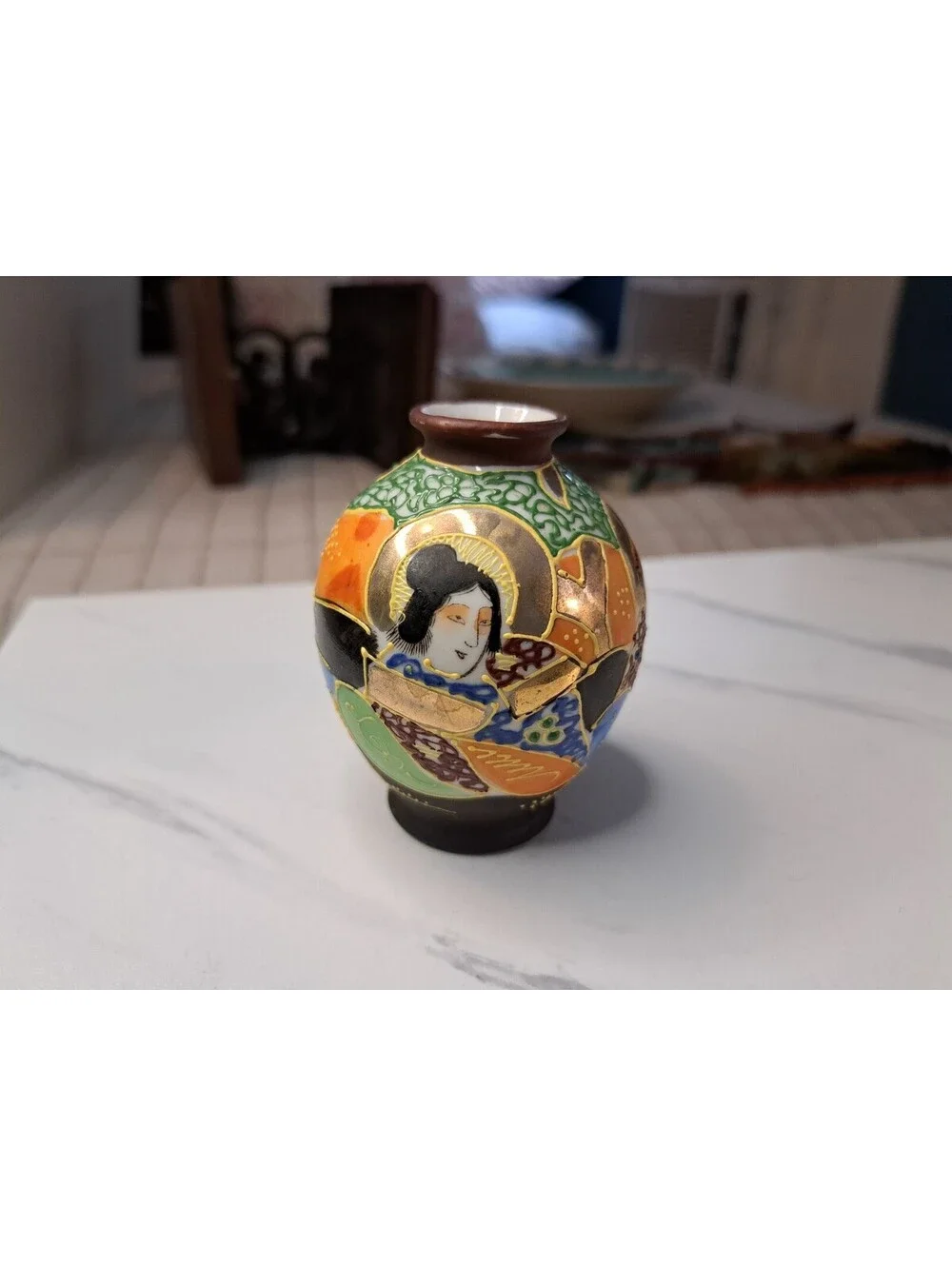 Vintage Miniature Hand-Painted Gilded Japanese Satsuma Porcelain Vase 3.25